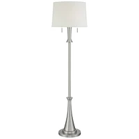 360 Lighting Karl Modern Industrial Floor Lamp Standing 63.75" Tall Brushed Nickel Silver Classic Metal White Tapered Drum Shade Decor for Living Room