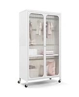 Storage Wardrobe Cabinet Mobile Armoire Closet with Hanging Rod & Adjustable Shelf