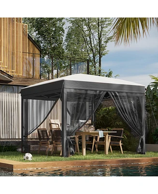10' x 10' Pop Up Canopy Tent with Netting, Instant Sun Shelter, Tents for Parties, Height Adjustable, with Wheeled Carry Bag and 4 Sand Bags for Outdo