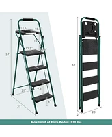 4 Step Ladder Folding Portable Anti-Slip Steel Step Stool 330lbs with Tool Platform