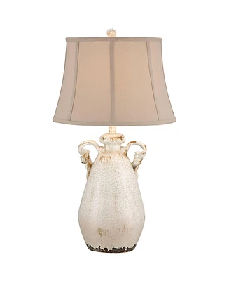 Isabella Country Cottage Jar Accent Table Lamp Rustic 27" Tall Ivory Ceramic Milk Crackle Beige Bell Shade Decor for Living Room Bedroom House Be