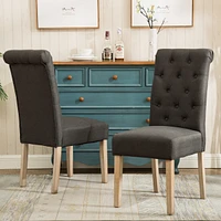 Solid Wood Tufted Parsons Dining Chair, Set of 2, Charcoal