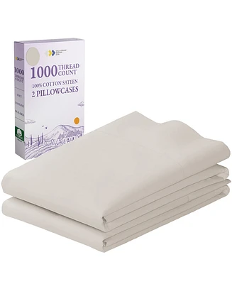 Luxury 1000 Thread Count Pillowcases, 100% Cotton Sateen Weave, Set Of 2 Classic Style Pillow Cases King Fits Pillows