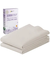 Luxury 1000 Thread Count Pillowcases, 100% Cotton Sateen Weave, Set Of 2 Classic Style Pillow Cases King Fits Pillows