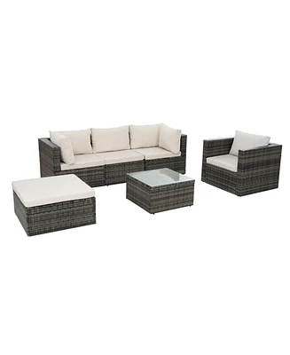 Premium Patio Furniture Set Pe Wicker, Tempered Glass Table