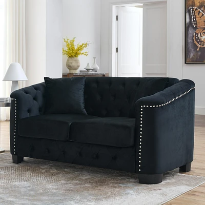 Classic Velvet 3-Person Chesterfield Sofa with Nailhead Trim
