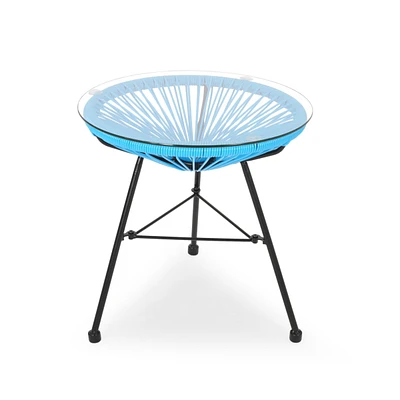 Modern Rattan Side Table with Tempered Glass for Outdoor Decor