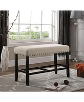 Fabric Counter Height Dining Bench with Nailhead Trim, Tan