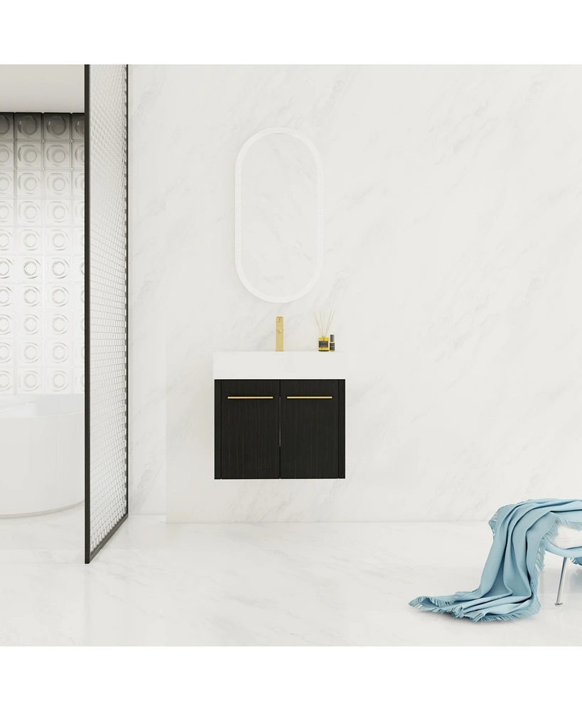 Modern Bathroom Vanity with Unique Resin Sink and Soft-Closing Hinges