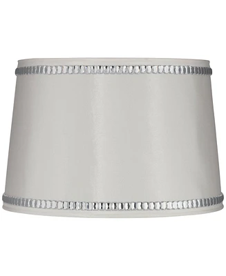White Large Drum Lamp Shade with Crystal Trim 13" Top x 15" Bottom x 10" High x 10" Slant (Spider) Replacement - Springcrest