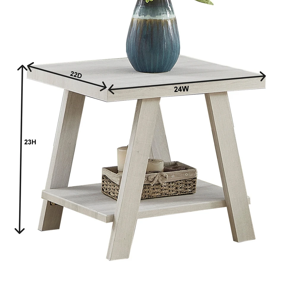 Two-Tone Wood Shelf End Table in Weathered Charcoal and Beige