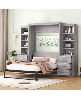 Full Size Murphy Bed With Storage Shelves And Drawers