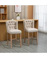 Homcom Counter Height Bar Stools Set of 2 with Wood Legs, Beige