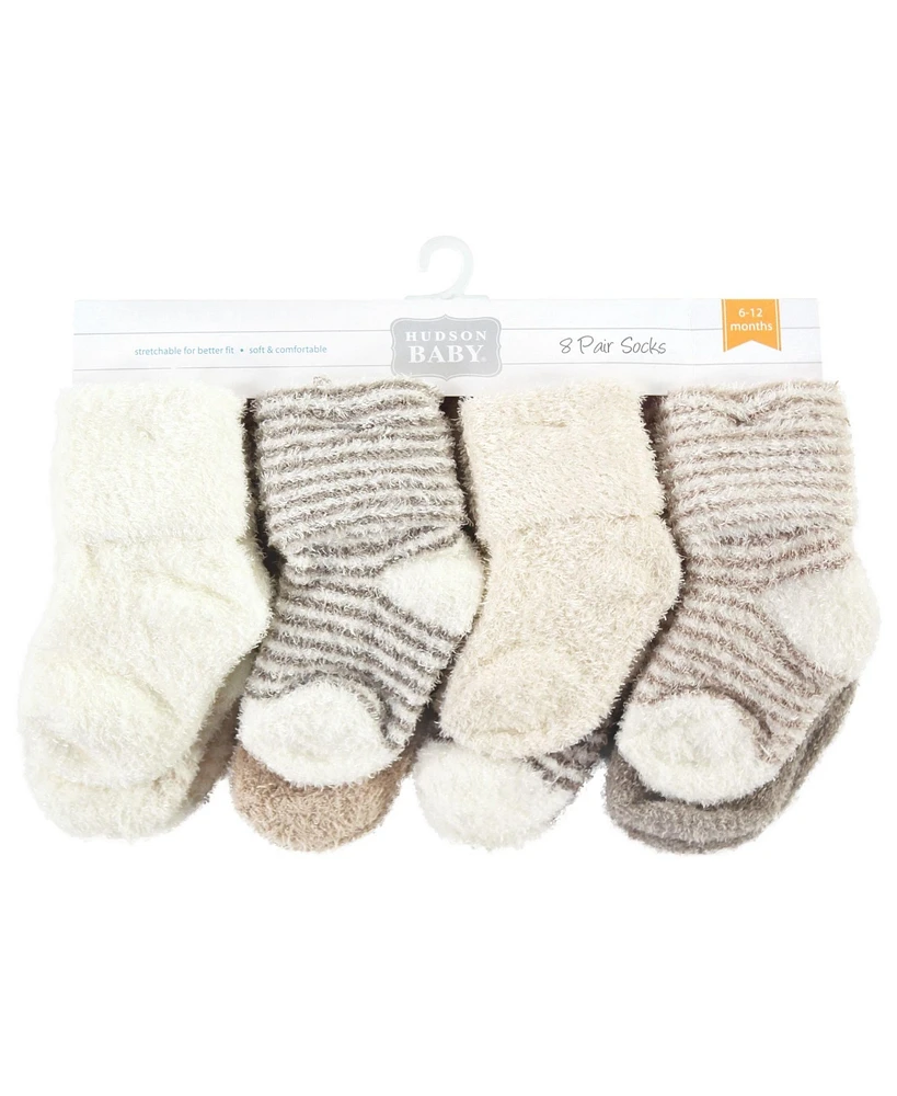 Hudson Baby Boys Cozy Chenille Newborn and Terry Socks, Gray Stripe 8 Pack, 12-24 Months