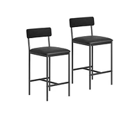 Bar Stools Set of 2, Barstool Set of 2, 25.5 Inches Upholstered Bar Chairs for 2, Counter Height Bar Stools Set for Island, Counter Bar, Retro Black