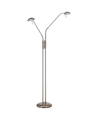Casper Traditional Farmhouse Pharmacy Floor Lamp Standing Led 2-Light 63" Tall Brushed Nickel Silver Adjustable Arm Swivel Head Dimmer Switch for