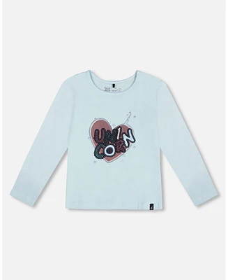 Deux par Deux Toddler Girls Organic Cotton T-Shirt With Print Light Blue - Toddler|Child