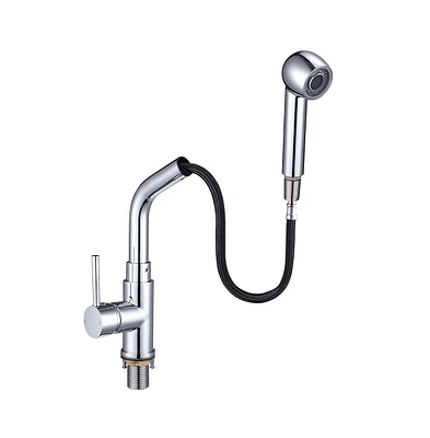Stainless Steel Kitchen Sink Faucet Pull Out Dual Function Mixer Taps 1 Handle Long Neck