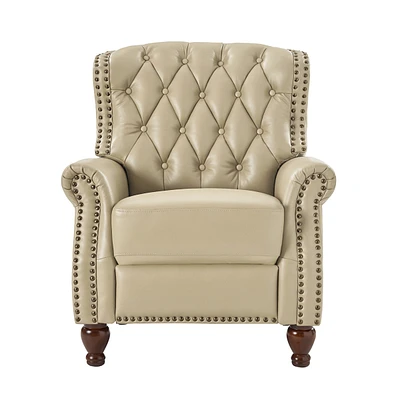 Justine Wooden Upholstery Genuine Leather Recliner with Tufted Back