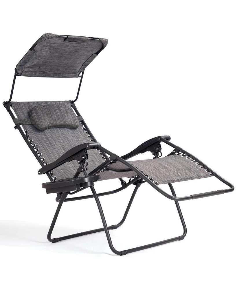 Gymax Folding Recliner Zero Gravity Lounge Chair W/ Shade Canopy Cup Holder