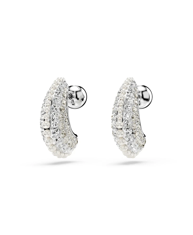 Swarovski Crystal Pearl, Round Cut, White, Rhodium Plated Sublima Drop Earrings