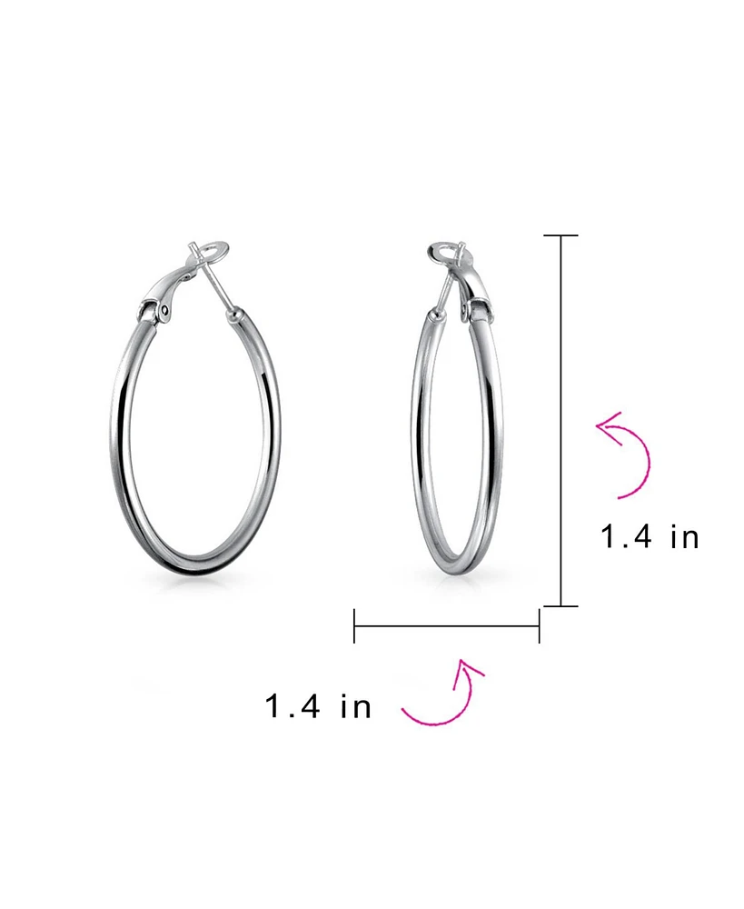 Bling Jewelry Simple Plain Finish Round Tube Hoop Earrings Sterling Silver Hinged Notched Post 1.4 Inch Diameter