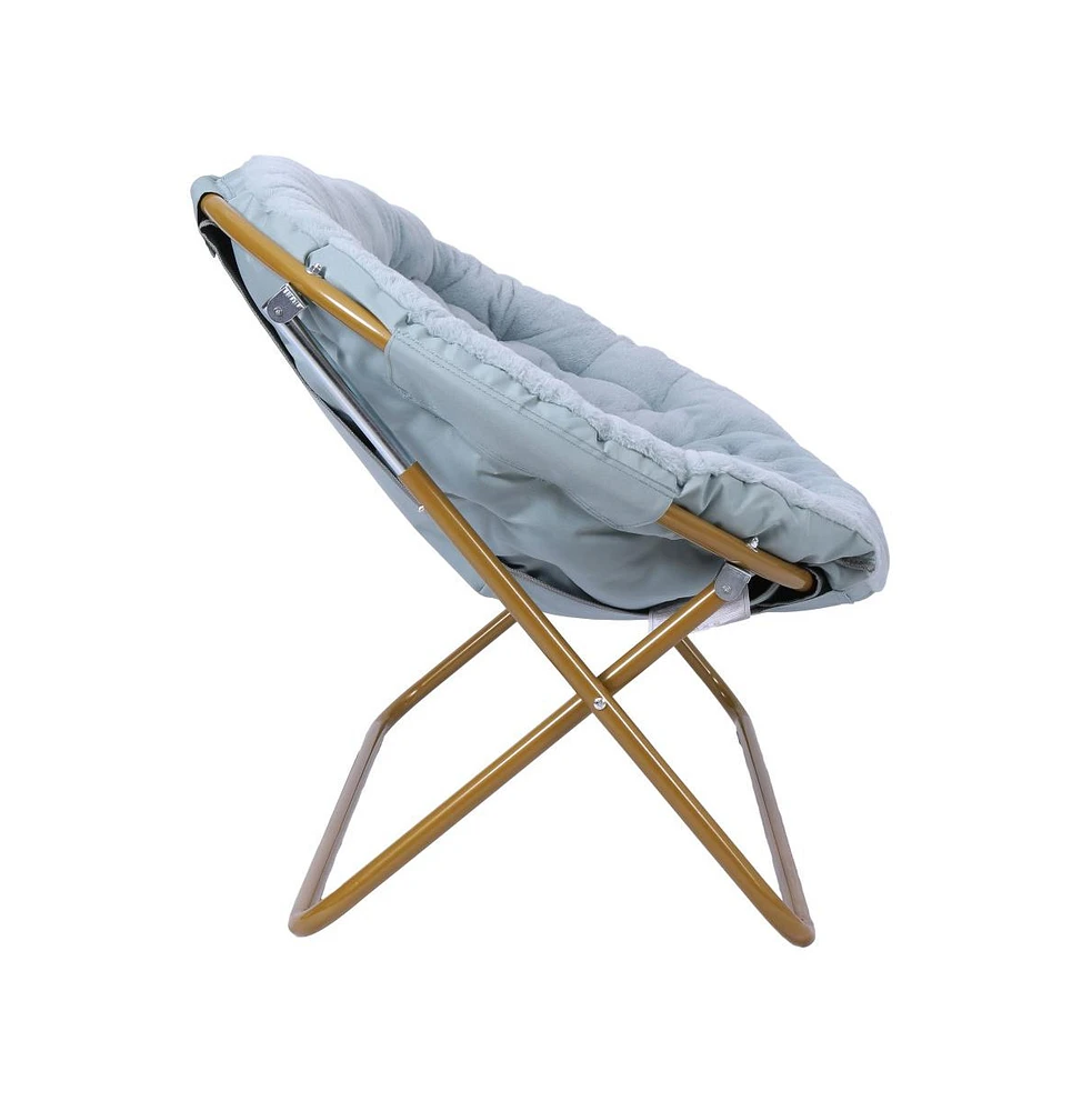 Janey Folding Double Saucer Chair With 2 Ottomans And Steel Frame For Dorm Or Bedroom