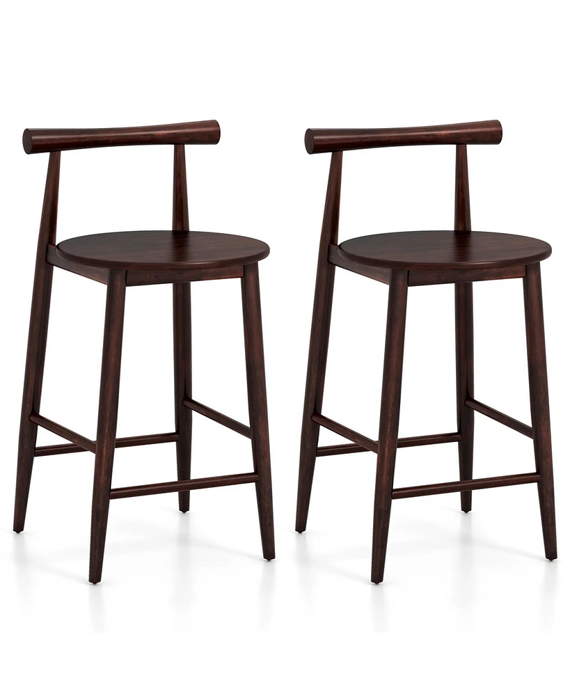 Set of 2 Counter Height Bar Chairs with Acacia Wood Frame and Footrest Support