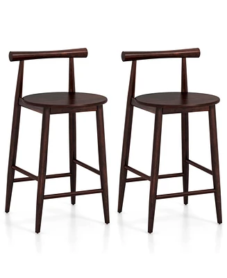 Set of 2 Counter Height Bar Chairs with Acacia Wood Frame and Footrest Support