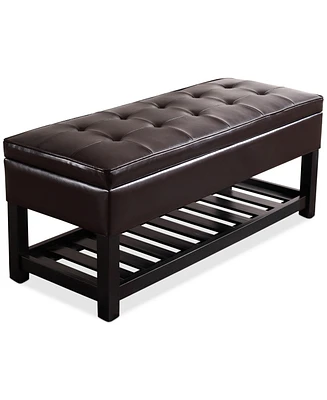 Verona Faux Leather Storage Ottoman with Shelf