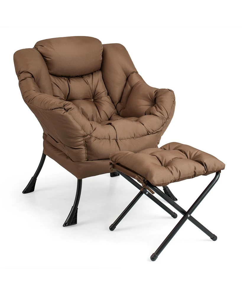 Modern Accent Chair with Folding Footrest and Side Pocket for Living Room