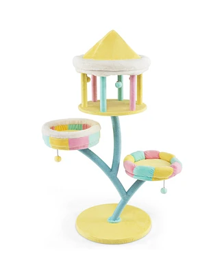 Multi-Layer Cat Tree Cat Tower with Open Condo 2 Removable Perches Dangling Balls