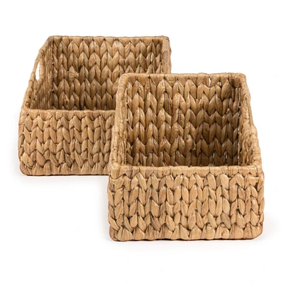 Havanah Southwestern Hand-Woven Hyacinth Slanted Pantry Baskets with Handles (Set of 2)