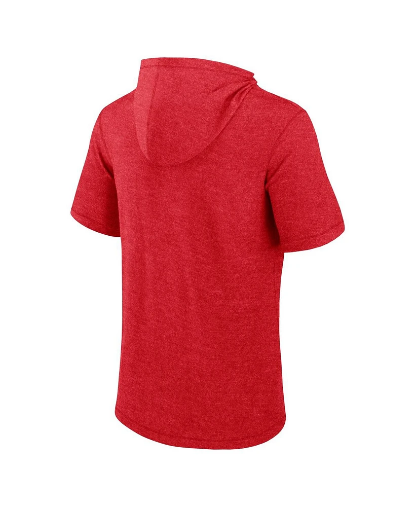 Fanatics Men's Heather Red St. Louis Cardinals Push Short Sleeve Pullover Hoodie