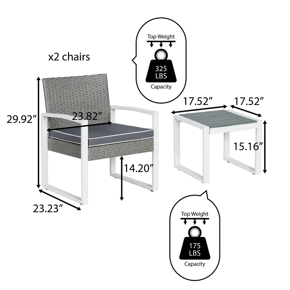 Jonathan Y Selby 3-Piece Modern Coastal Faux Wicker Conversation Outdoor Patio Set, White/Black/Brown