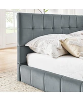 Full Size Velvet Upholstered Daybed with Armrest