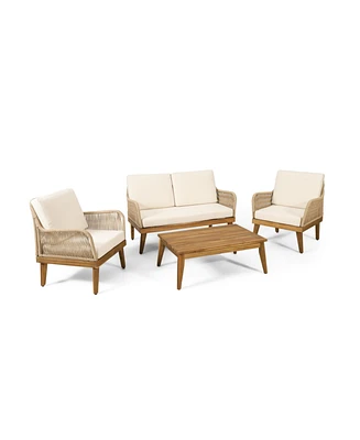 Acacia Wood Chat Set With Rope Weave And Water-Resistant Cushions