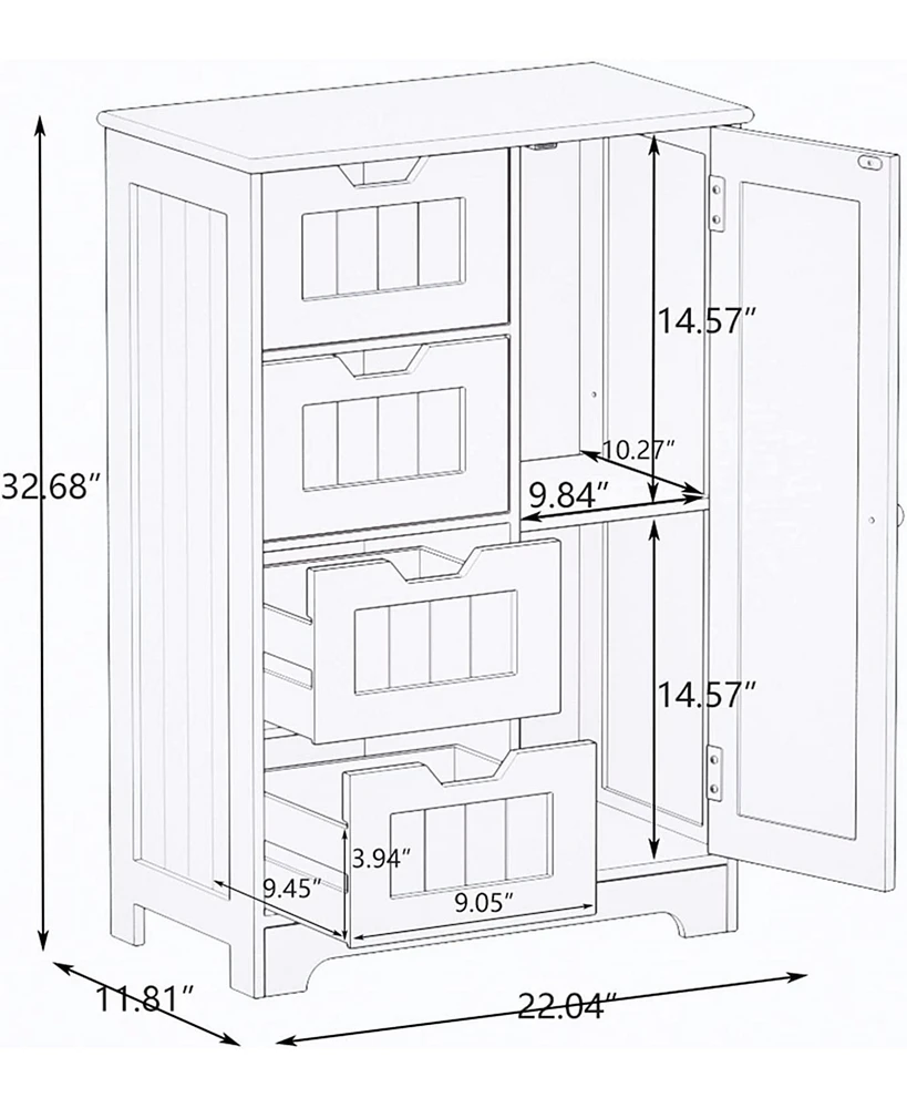 White Freestanding Storage Cabinet with Adjustable Shelves, Drawers, and Door