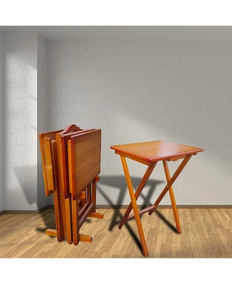 Folding Snack Tables with Storage Rack (Set of 4)