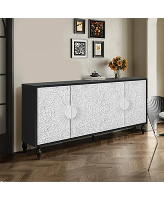 Vintage White Carved Doors with Black Frame Cabinet