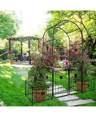 Metal Garden Arch with Gate: 86.6"H x 79.5"W, Rust-Resistant, Easy Assembly