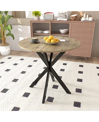 31.5" Round Dining Table, Modern Industrial Style, Mdf Top, Black Metal Legs