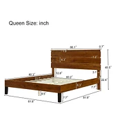 Mid-Century Modern Solid Wood Queen Bed with Unique Headboard