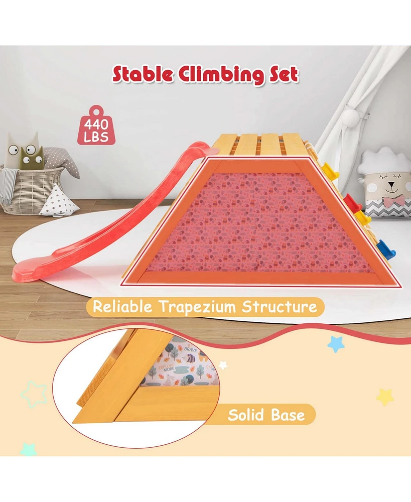 Costway 5-in-1 Indoor Jungle Gym Montessori Climbing Toys with Slide for Toddlers Wooden