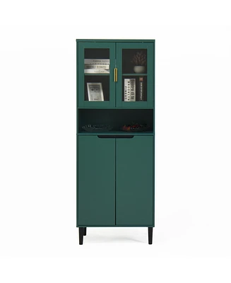 Tall Storage Cabinet with Glass Display & Gold Handles