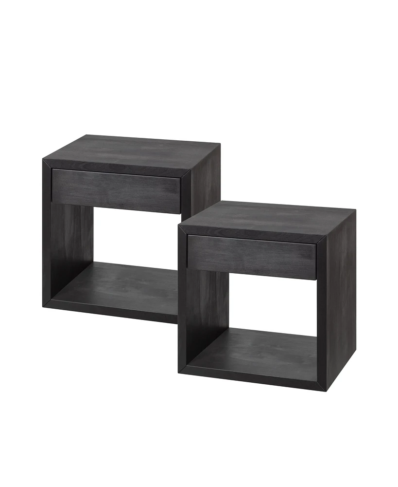 Woodek Floating Nightstand, Set Of 2 Medium Mid-Century Modern Solid Hardwood With Drawer - Bedside Table For Bedroom