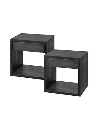Woodek Floating Nightstand, Set Of 2 Medium Mid-Century Modern Solid Hardwood With Drawer - Bedside Table For Bedroom