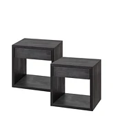 Woodek Floating Nightstand, Set Of 2 Medium Mid-Century Modern Solid Hardwood With Drawer - Bedside Table For Bedroom