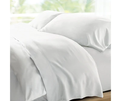 Cariloha Retreat 4-Piece Sateen Sheet Set | White | King | Lyocell Material | Breathable, Corner Straps, Extra soft & Cooling