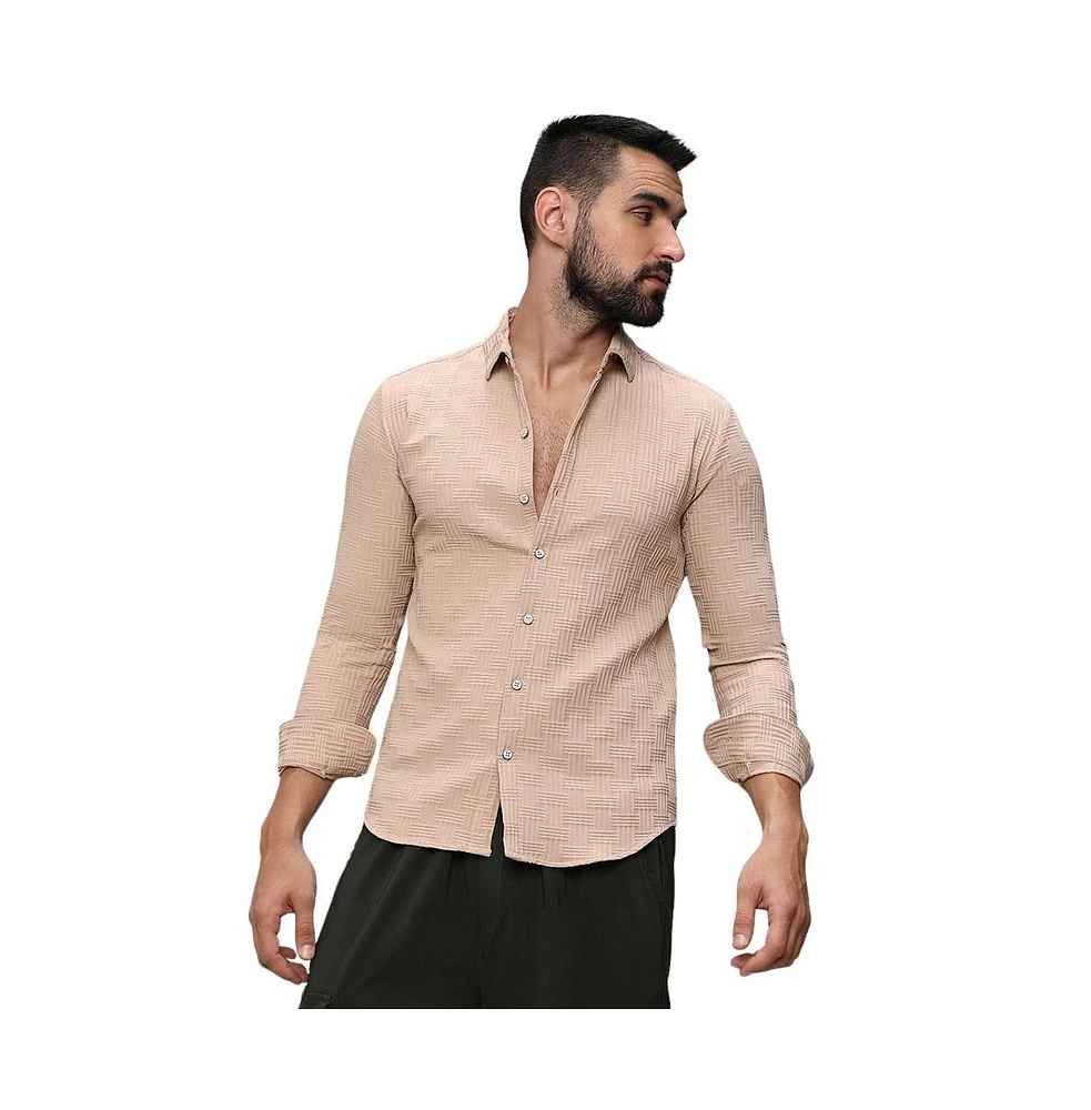 Men's Beige Self-Design Intertwine Shirt